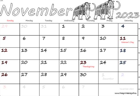 November 2023 Usa Calendar Free Printable Pdf