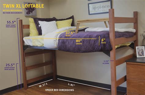 Measurements For A Twin Xl Loftable Bed Dorm Bedding Lofted Dorm
