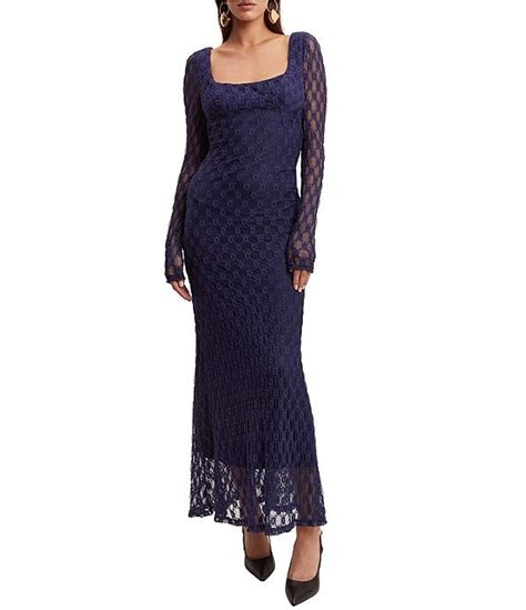 Bardot Adoni Lace Square Neckline Long Sleeve Midi Dress Dillards