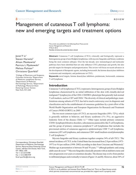 Pdf Management Of Cutaneous T Cell Lymphoma New And Emerging Targets