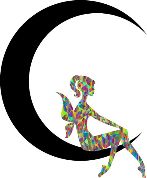 Polychromatic Low Poly Fairy Relaxing On The Crescent Moon Openclipart