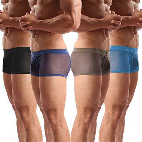 Mens Underwear Sexy Mesh Breathable Boxer Briefs Low Rise Cool Boxers