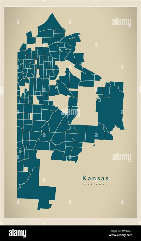 Modern City Map Kansas Missouri City Of The Usa With Neighborhoods Stock Vector Image And Art