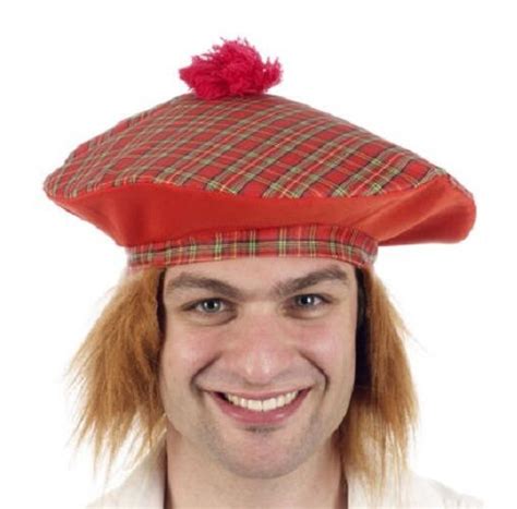 Mens Tam O Shanter Hat With Fur Hair Scottish Scots Fancy Dress Hat New
