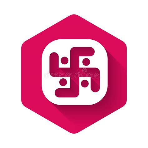 White Jainism Icon Isolated With Long Shadow Pink Hexagon Button Stock