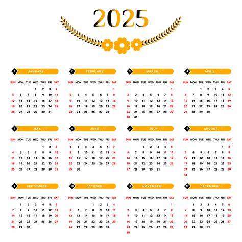 2025 Yellow And Black Geometric Style Yearly Calendar Vector, Calendar