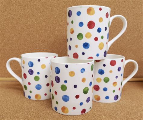 Polka Dots Painted Effect Mugs Set Of 6 Balmoral Multi Colour Etsy Uk