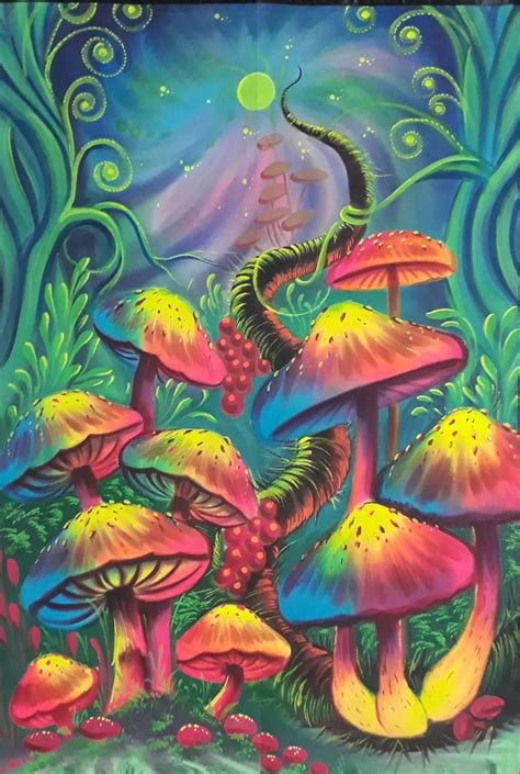 Mushrooms Fluorescent Painting Glow In Dark Uv Glow Painting