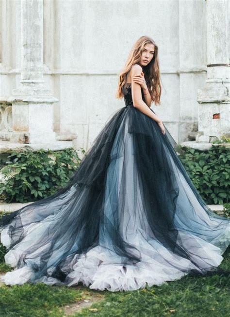 Unique Black Silver And Grey Tulle Ballgown Wedding Dress