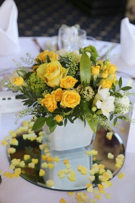 Yellow Rose Centrepiece White Wedding Flowers Centerpieces Yellow