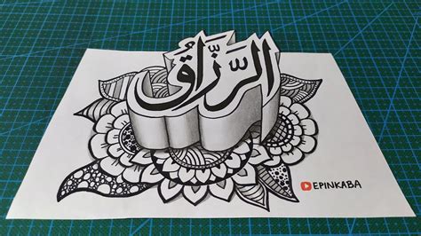 Cara Menggambar Kaligrafi Asmaul Husna Ar Razzaq Kombinasi Doodle Art