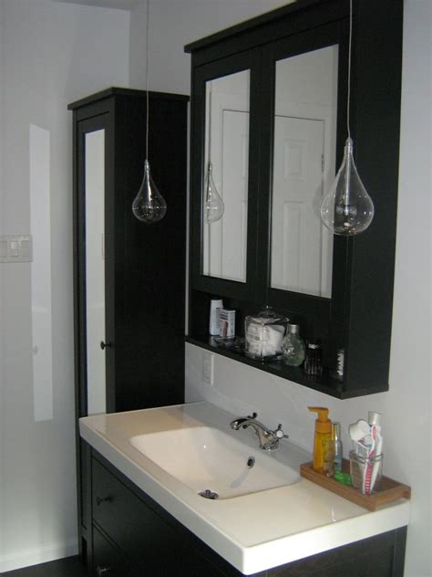 25 cool and functional ikea bathroom hacks. IKEA Hemnes sink cabinet, Hemnes high cabinet mirror door ...