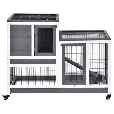 Pawhut Wooden Rabbit Hutch Elevated Bunny Cage Indoor Small Animal