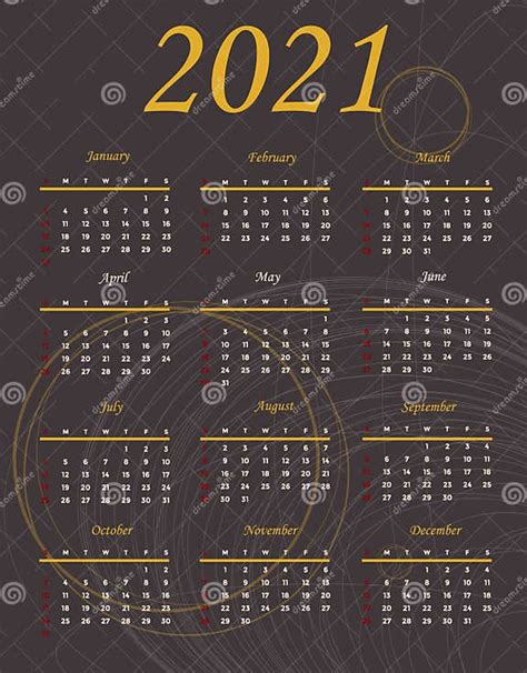 Plantilla De Calendario 2021 Ilustración Del Vector Ilustración De Fecha Fondo 203232991