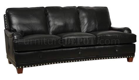 Black Full Italian Leather Classic 4pc Sofa Set Wnailhead Trim