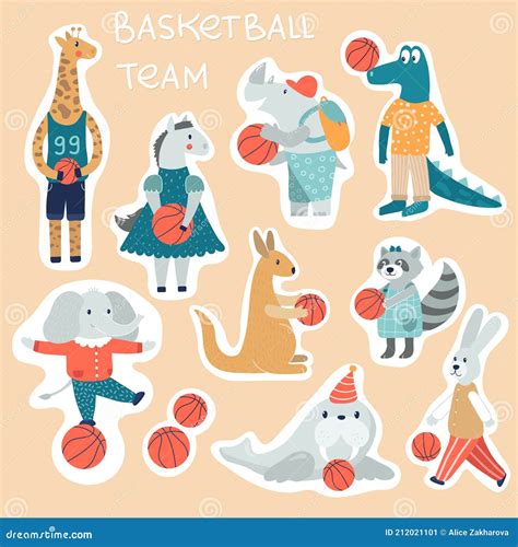Stickers Set With Animals And Basketball Stock Vector Illustration Of