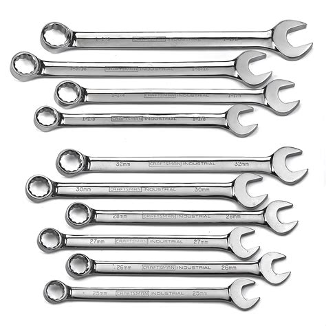 Craftsman 10 Piece Full Polish Large Combination Wrench Set Inch Metric