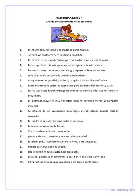 Oraciones Simples Práctica General D Español Ele Hojas De Trabajo Pdf