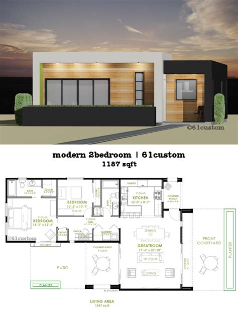 Modern 2 Bedroom House Plan 61custom Small Contemporary House Plans