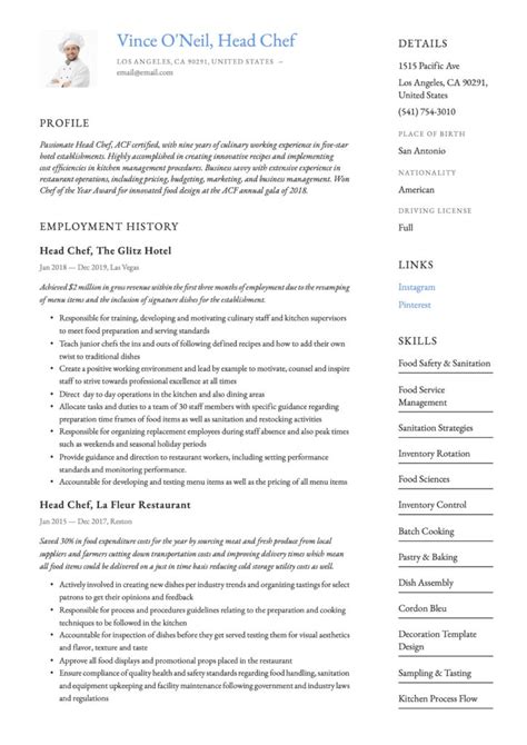 Head Chef Resume And Writing Guide 12 Templates 2022