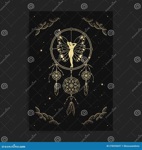 Dream Catcher Ornament With Decorative Fairies Or Butterflies Stock