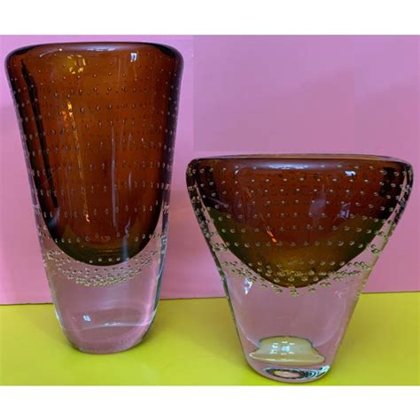 Vintage Swedish Style Amber Sommerso Bullicante Art Glass Vases A Pair Chairish