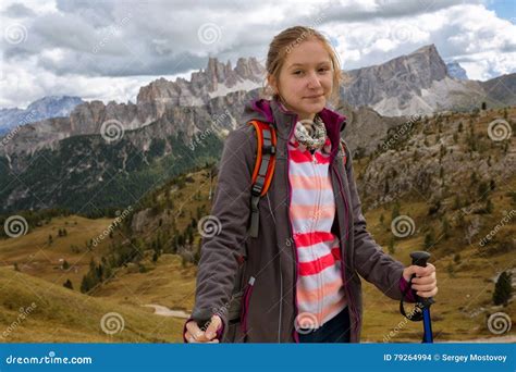 Tourist Girl At The Dolomites Stock Photo Image Of Relaxing