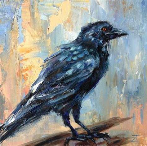 Raven Painting Original Art Oil Painting On Canvas Board Birds Etsy
