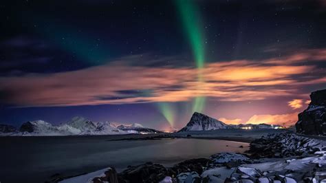 Download Aurora Borealis Northern Lights Lake Sky Nature 2560x1440
