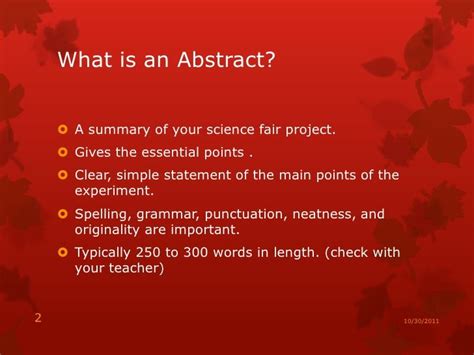 Break your research paper and questions into. Examples of Abstracts For Science Fair Projects Your ...