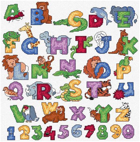 Cross stitch alphabet patterns are some of the most popular designs when it comes to cross stitch patterns. Maria Diaz Designs: ANIMALS ALPHABET (Cross-stitch chart)