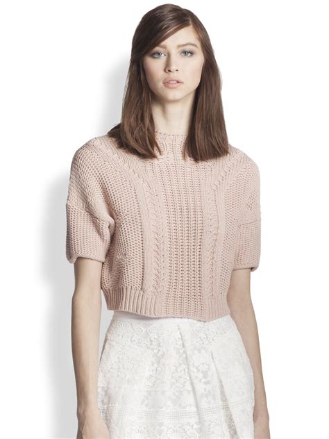 Rebecca Taylor Short Sleeve Cropped Pullover Sweater In Pink Lyst