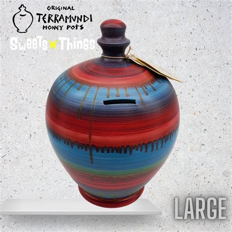 Original Terramundi Money Pot Large Colourful Pot Red Blue — Sweets N
