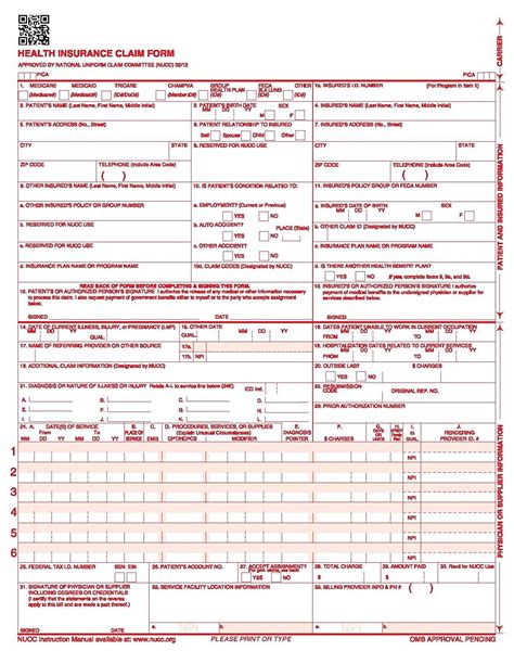New Cms 1500 0212 Health Insurance Claim Form 25 Forms