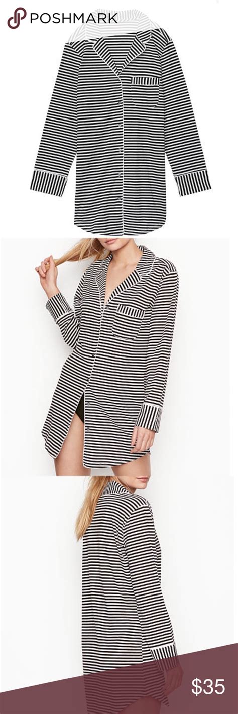 Victoria Secret Knit Sleepshirt Black Striped S Clothes Design Black