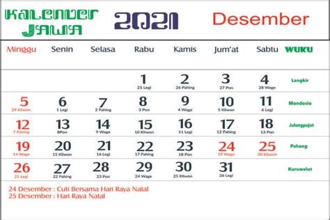 Kalender Jawa 2021 Lengkap Dengan Hari Pasaran Dan Wuku