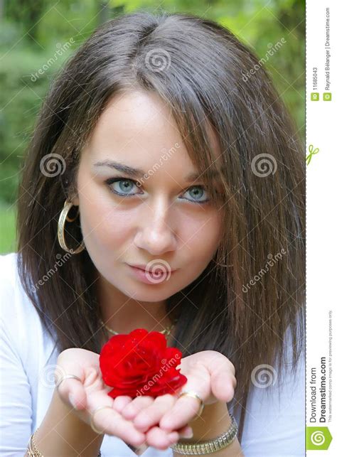 Girl Holding A Red Rose Stock Photos Image 11685043