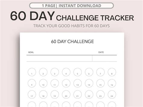 60 Day Challenge Tracker Daily Habit Tracker 60 Day Habit Etsy