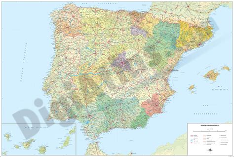 Mapa De España Politico Relieve Poster