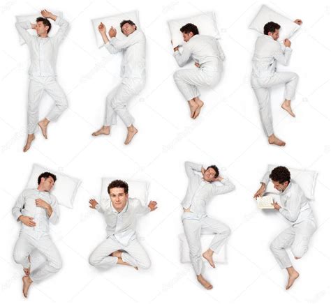 Beautiful Young Man Sleep Pose Composition Set Isolated On White Stock