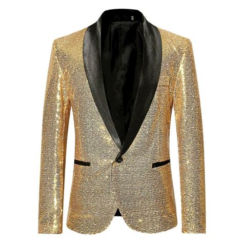 Shiny Gold Sequin Bling Glitter Suitsandblazer Men 2019 New Shawl Collar