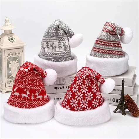 2022 christmas hat merry christmas hat adult santa hats knit snowflake pattern elk winter cap