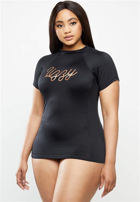 Plus Size Janis Cap Sleeve Rash Vest Black Lizzy Swimwear