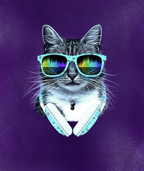 Cool Cat With Glasses And Headphones Digital Art By Julio Cesar Fine