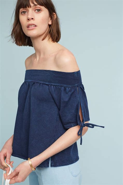 Indigo Off The Shoulder Top Tops Womens Fashion Bohemian Off The