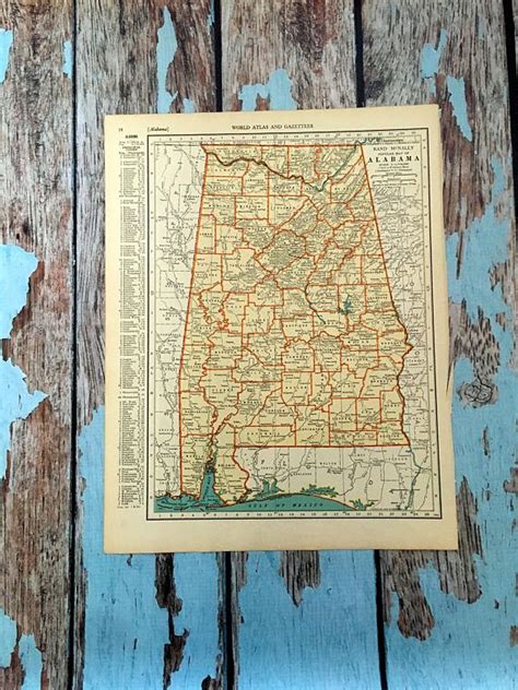 1937 Alabama Antique Map Old State Map Of Alabama Historical Etsy