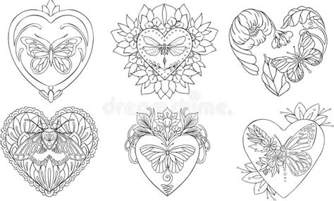 Ethnic Butterfly In Heart Line Hand Drawn Coloring Book Stock Vector