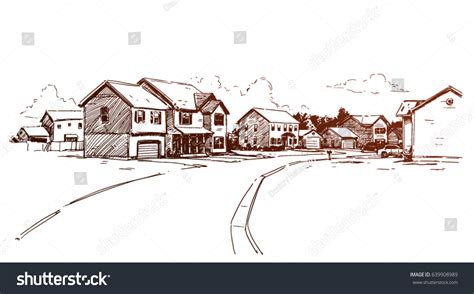 Typical American Suburban Neighborhood Sketch Stock Vector Royalty