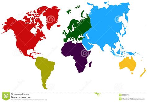 Mapa Del Mundo Colorido De Los Continentes Stock De Ilustración