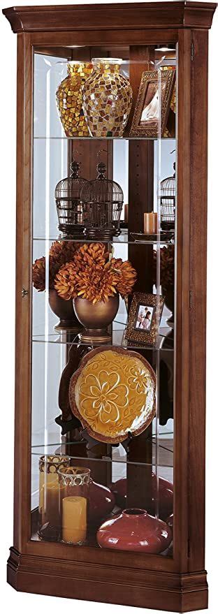 Howard Miller Brown Corner Curio Cabinet Windsor Cherry Glass Case With Light Glass